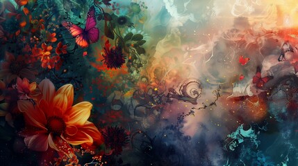 A digital artwork that symbolizes the relationship between humanity and nature in today's digital world