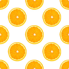 Obraz premium Bright orange slices form a simple seamless pattern on a white background, creating a vibrant citrus harmon