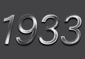Chrome metal 3D number design of 1933 on grey background.