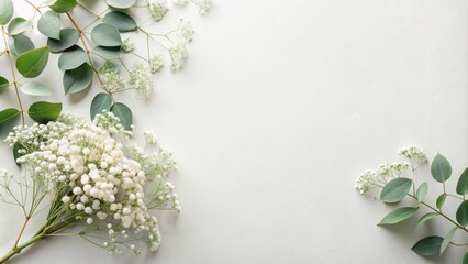 Feminine wedding desktop mockup with baby's breath Gypsophila flowers and dry green eucalyptus leaves, styled, stock photo, feminine, wedding, desktop, mockup, baby's breath, Gypsophila flowers
