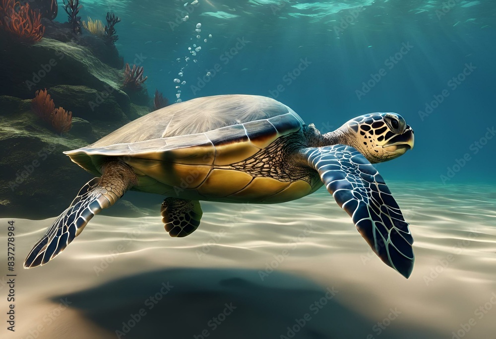 Wall mural an image of a turtle swimming in the ocean water for a photo