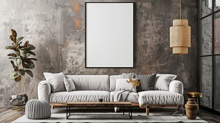 Frame mockup. Living room wall poster mockup. Interior mockup with house background, Generative AI.
