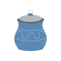 Blue Earthen pot vector. Cooking food in earthen pots. Earthen pot on white background.