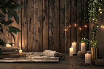 Tranquil Spa Ambiance: Candlelit Serenity with Towels and Tools