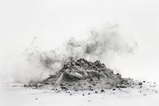 photoshoot of ash pile with white background