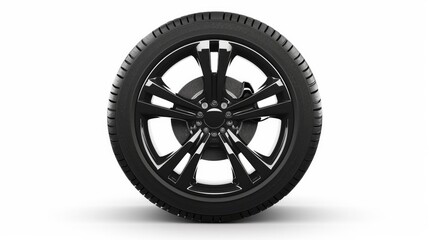 Fototapeta premium A car wheel is depicted on a white background.