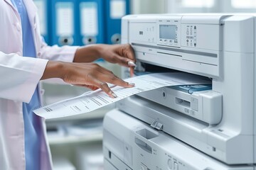 Person Putting Sheet of Paper Into Printer