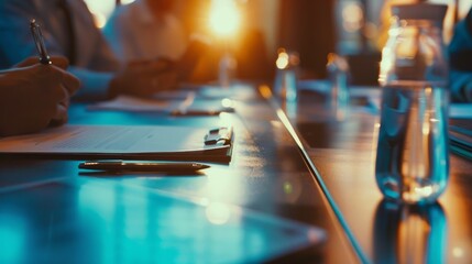 A close-up image depicts a business meeting.