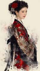 Fototapeta premium A beautiful illustration of a woman wearing a hanbok