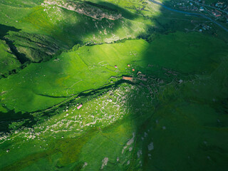 Green grassy mountain landscape - drone photo wallpaper background