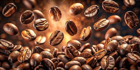 Energetic coffee beans captured in mid-air motion