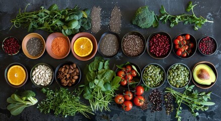 Healthy Food Ingredients With Fresh Produce and Seeds