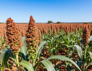 A sorghum plant field on a farm in summer
