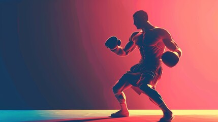Boxing trading card template with a flat design and front view, emphasizing the boxer's fighting spirit, in a 3D pastel render (copy space, strength theme, ethereal, Overlay, training center backdrop)