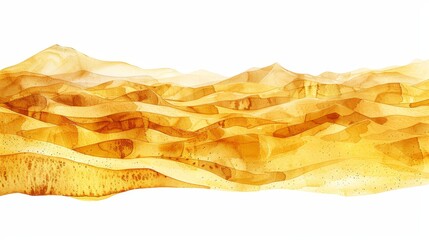 Fototapeta premium Intricate watercolor desert dunes border, with a nature-inspired pattern of golden sands, forming a beautiful illustration isolated on white background