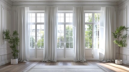 Obraz premium Windows with stylish curtains in living room interior