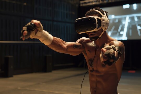 Wrestlers Using High-Tech Training Aids: VR Headsets, Smart Wearables, and Biomechanics Analysis for Improved Techniques - Powered by Adobe