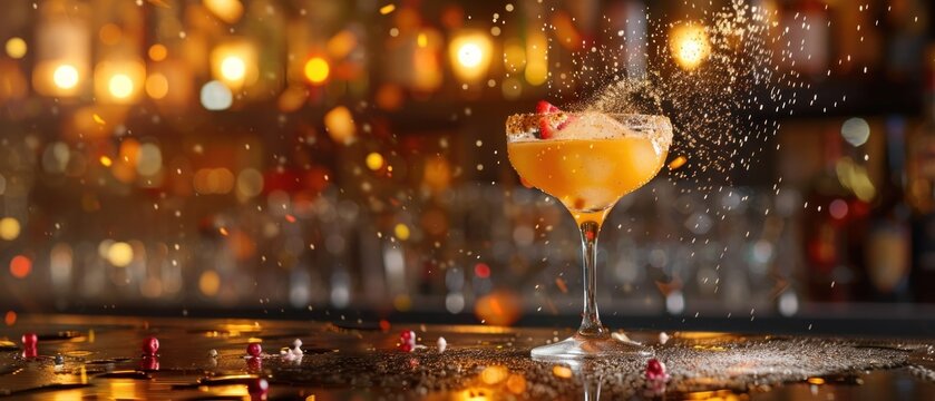 Beautiful Martini Cocktail Splashing on bar background