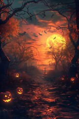 Halloween Pumpkins and Moon