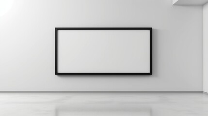 Minimalistic room with a large blank white frame on a gray wall, modern interior design, empty space for artwork or advertisement