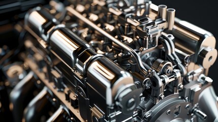 Fototapeta premium A visual layout showcases a cut metal engine.