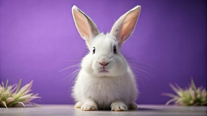 White Easter Bunny with long ears on lavender background