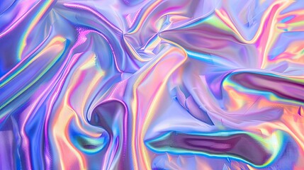 Fototapeta premium Iridescent chrome wavy gradient cloth fabric abstract background, ultraviolet holographic