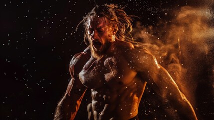 Dynamic Sports Magazine Cover Featuring Ardent Wrestler in Intense Action with Dramatic Lighting