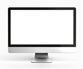 Fototapeta premium Modern desktop computer with a blank white screen. Perfect for website design, digital art, and technology-related projects.