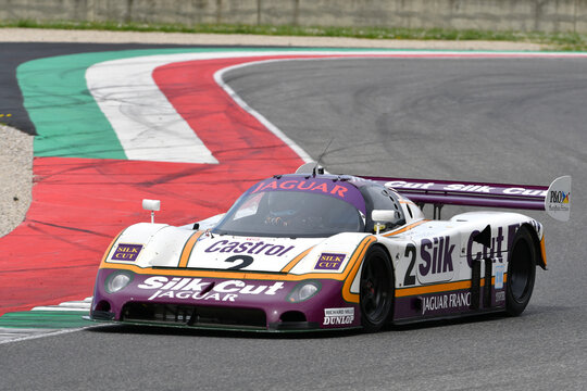 Scarperia, 5 April 2024: Jaguar XJR-9 group C year 1988 in action during Mugello Classic 2024 at Mugello Circuit in Italy.