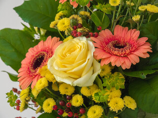Bouquet of pink and yellow flowers