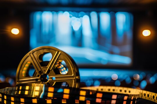 Film strip with cinema screen in background