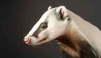 badger close up head on black background