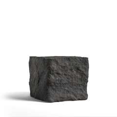 Stone wall, stone slab for product display background. Black granite podium on white background