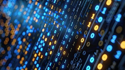 High-tech market trends with flowing binary code