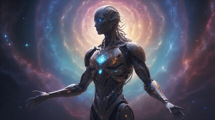 A shimmering silicon sentinel, its form constantly shifting and evolving, emanating an otherworldly allure.