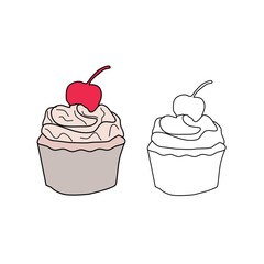 Cupcake with cherry on top isolated on a white background. 