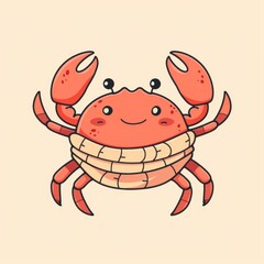 Fototapeta premium Cute cartoon crab illustration with smiling face and rosy cheeks, perfect for kids' designs, educational materials, or sea life themes.