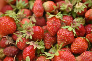 close-up strawberry berry texture, organic strawberry fruit small summer juicy strawberries 