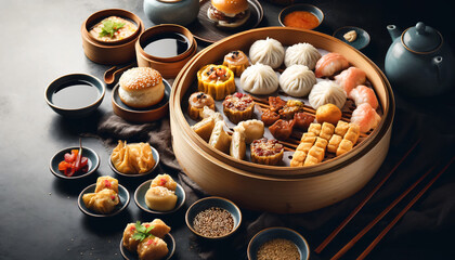 Traditional Chinese Dim Sum Platter with Variety of Dumplings