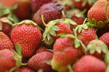 close-up strawberry berry texture, organic strawberry fruit small summer juicy strawberries 