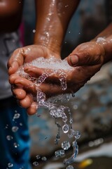 Fototapeta premium Children washing their hands in clean water
