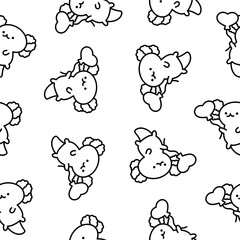 Cute kawaii baby axolotl. Seamless pattern. Coloring Page. Cartoon funny animals character. Hand drawn style. Vector drawing. Design ornaments.