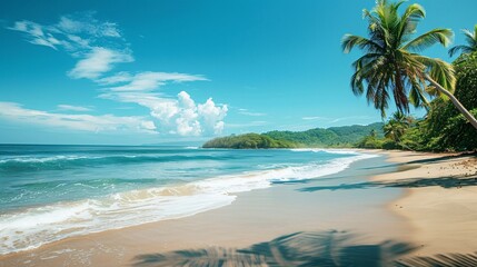 Blue ocean waves on the empty tropical beach