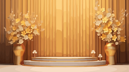 3d render Modern wedding stage wooden backdrop and