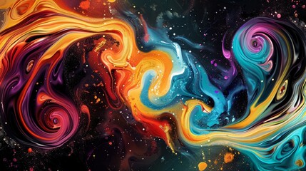 Colorful swirls on a black background.

