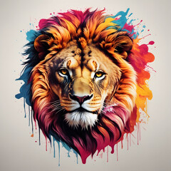 Hand drawn a lion head mascot logo with colorful style for t-shirt design
