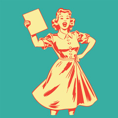 vintage cartoon woman holding an important list