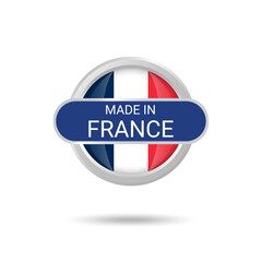 France Flag, round shiny button isolated vector template design on white background for social media and website. Round 3d frames, with text Made in France over it on blue stripe, glossy look.	