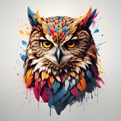 Hand drawn a owl head mascot logo with colorful style for t-shirt design